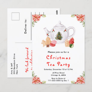 Postal Fiesta de Té de Navidad Roja