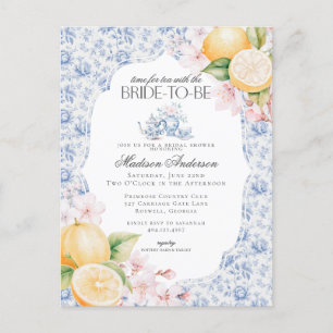 Postal Fiesta de té de novia Blue Chinoiserie Toile