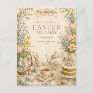 Postal Fiesta de té de Pascua, Celebración floral vintage