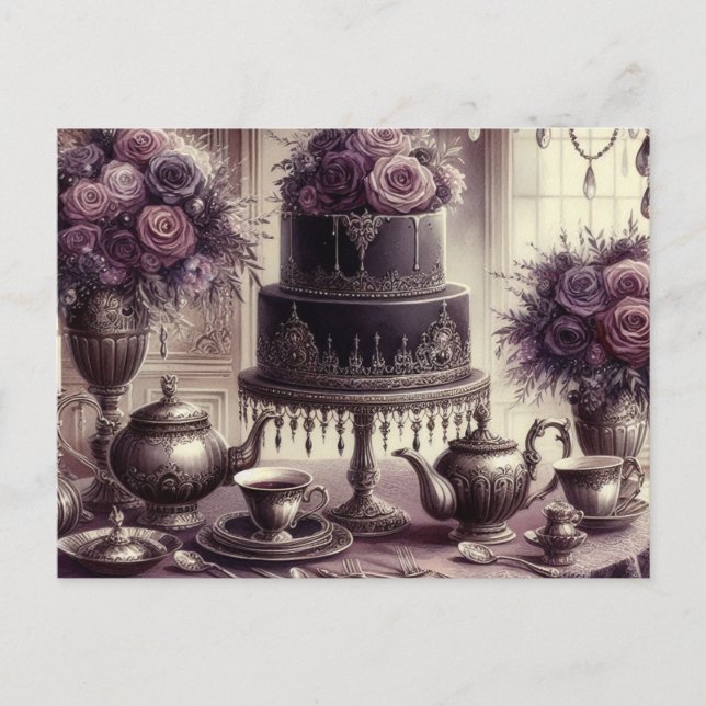 Postal Fiesta de té oscura y elegante (Anverso)