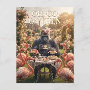 Postal Fiesta de Té Surrealista: Gorila con Sombrero y Fl