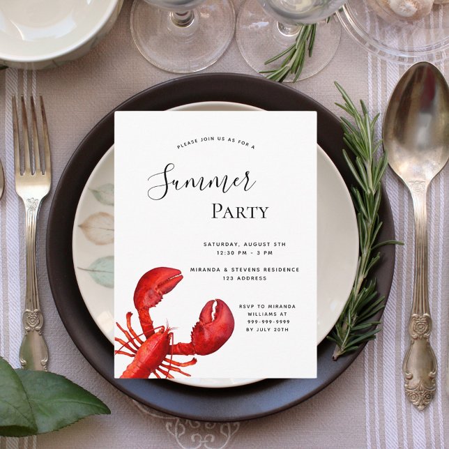 Postal Fiesta de verano mariscos rojo bogavante blanco in (Subido por el creador)