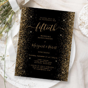 Postal Fiesta del 50º Aniversario Black Gold Glitter