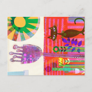 Postal Fiesta del jardín del gato feliz Sunshine