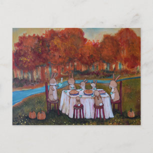 Postal Fiesta del Té de Otoño Conejito Familia de Conejos