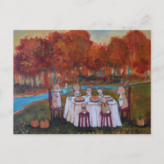 Postal Fiesta del Té de Otoño Conejito Familia de Conejos