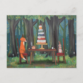 Postal Fiesta del Té en el Bosque Arte de Animales Adorab
