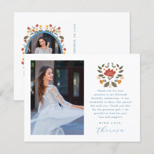Postal Fiesta Dos Foto Azul Quinceañera Floral Agradecimi