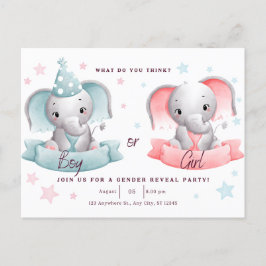 Postal fiesta, elefante lindo, revelador de género