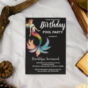 Postal Fiesta en la Piscina de Cola de Sirena Rosa Dorado