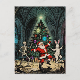 Postal Fiesta espeluznante con Santa y el conejo de Pascu
