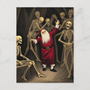 Postal Fiesta espeluznante con Santa y los esqueletos