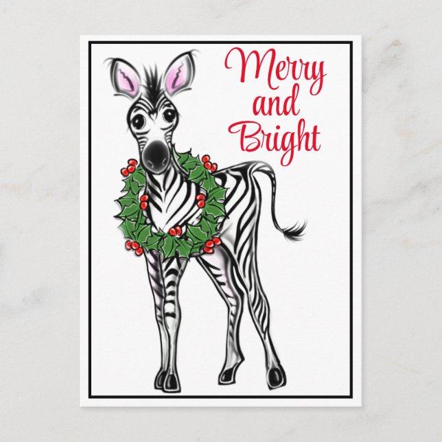 Postal Fiesta festiva Zebra | verde rojo Navidad wreath P (Anverso)