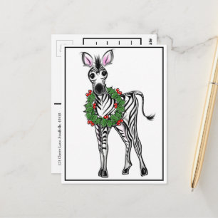 Postal Fiesta festiva Zebra   wreath verde rojo