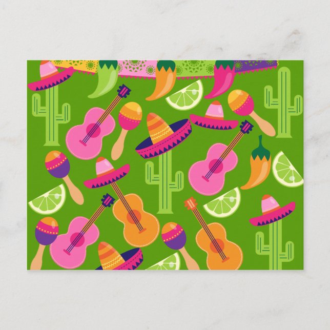 Postal Fiesta Fiesta Sombrero Cactus Limes Peppers Maraca (Anverso)