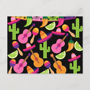 Postal Fiesta Fiesta Sombrero Cactus Limes Peppers Maraca