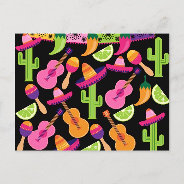 Postal Fiesta Fiesta Sombrero Cactus Limes Peppers Maraca (Anverso)