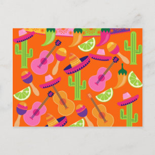 Postal Fiesta Fiesta Sombrero Cactus Limes Peppers Maraca