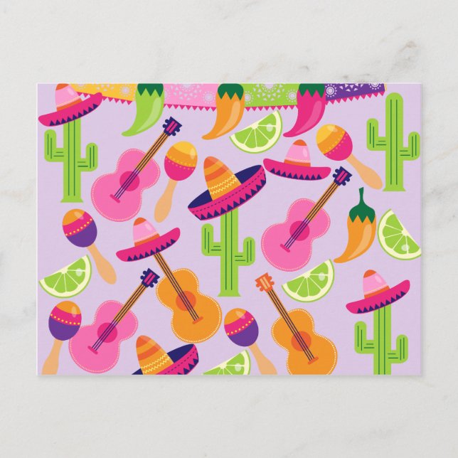 Postal Fiesta Fiesta Sombrero Cactus Limes Peppers Maraca (Anverso)