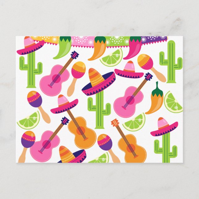 Postal Fiesta Fiesta Sombrero Cactus Limes Peppers Maraca (Anverso)