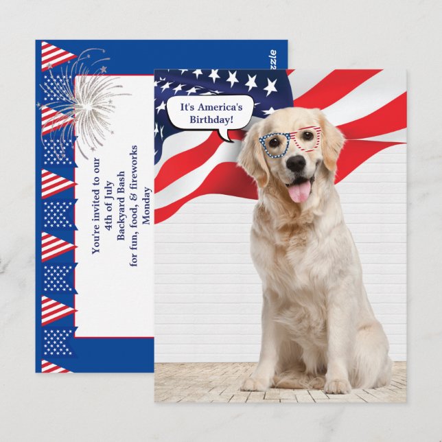 Postal Fiesta Golden Retriever 4 de julio (Anverso / Reverso)