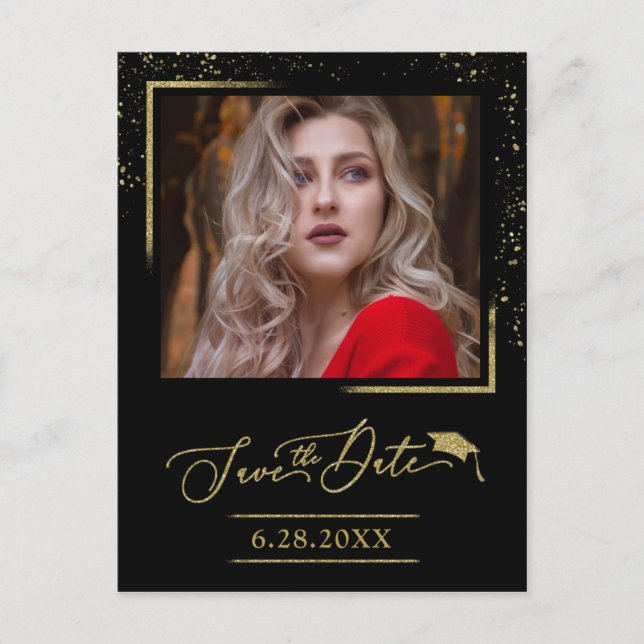 Postal Fiesta Grad De Script De moda Guardar El Purpurina (Anverso)