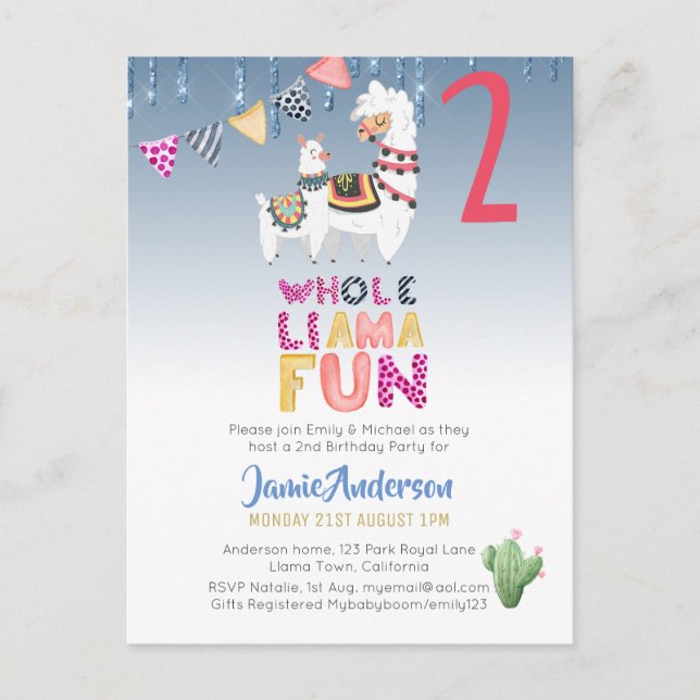Postal Fiesta Lama Mama Segundo Nacimiento Chica (Anverso)