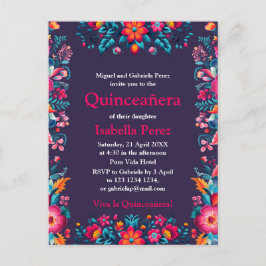 Postal Fiesta Mexicana de Quinceañera Floral Cumpleaños M
