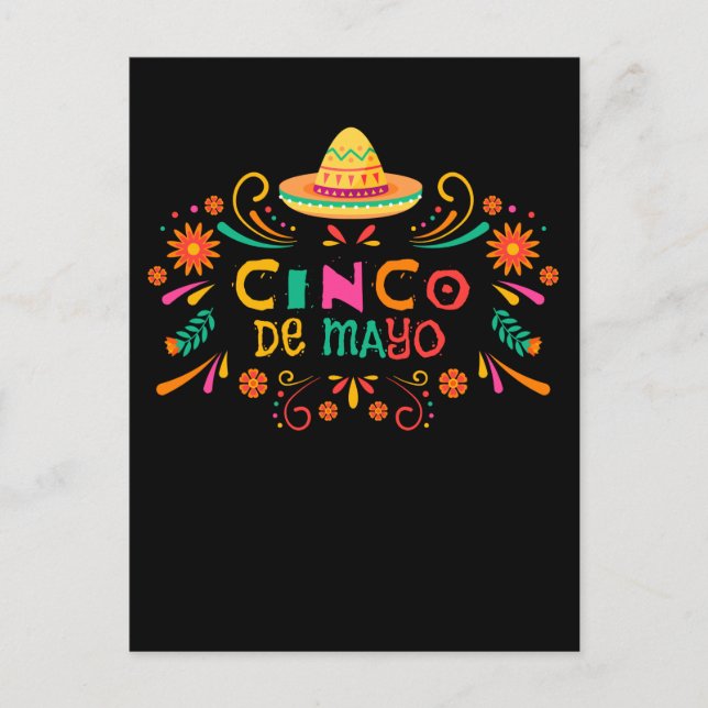 Postal Fiesta mexicana de Sombrero Feliz Cinco de Mayo (Anverso)