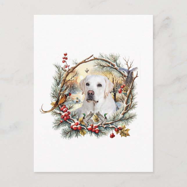 Postal Fiesta Navideña con Labrador Retriever Nevado (Anverso)