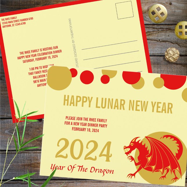 Postal Fiesta O Saludo Del Dragón Rojo Lunar Año Nuevo 20 (Subido por el creador)