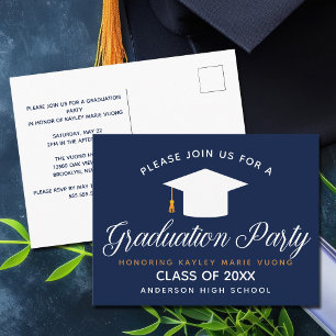 Postal Fiesta personalizada moderna Chic Azul Marino Grad