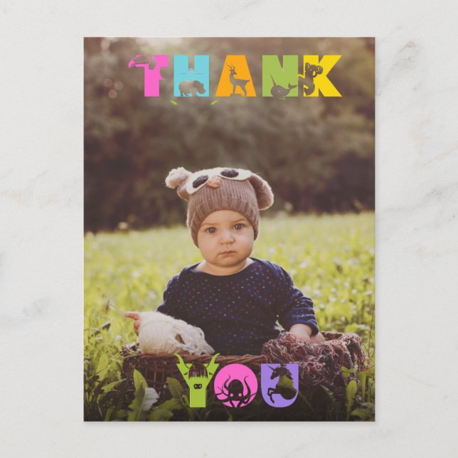Postal Fiesta Personalizado de Cumpleaños Animal Foto Gra (Anverso)