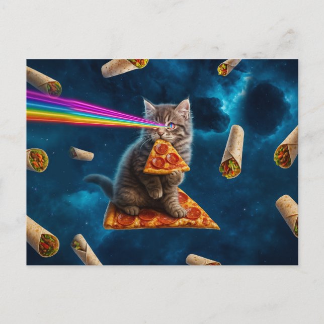 Postal Fiesta Pizza Cat Láser (Anverso)