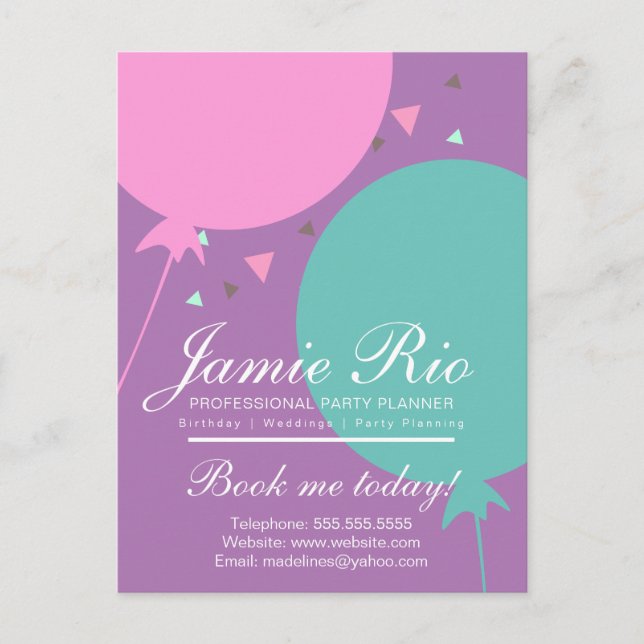 Postal Fiesta Planner Birthday Planning Balloon Confetti (Anverso)