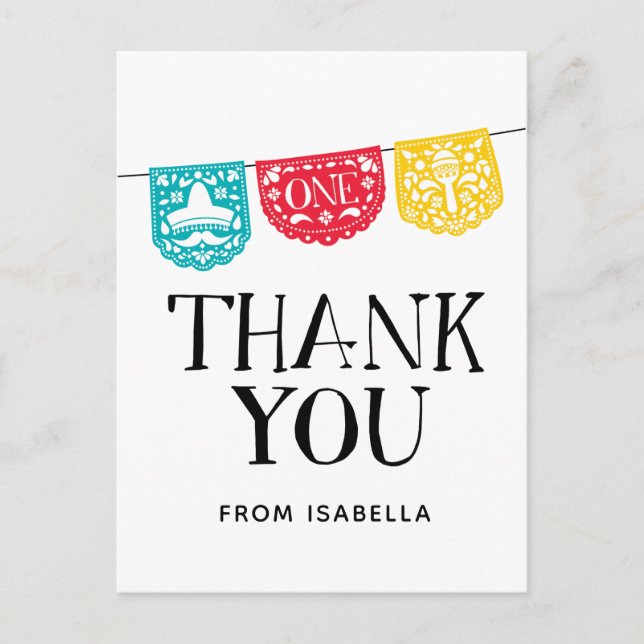 Postal Fiesta Primer Cumpleaños Gracias Postcard (Anverso)