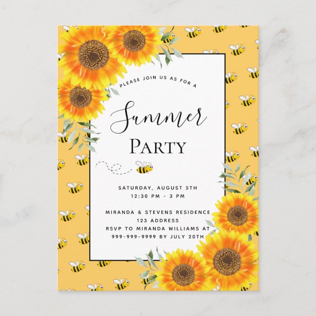 Postal Fiesta verano burbuja abejas girasoles patio trase (Anverso)
