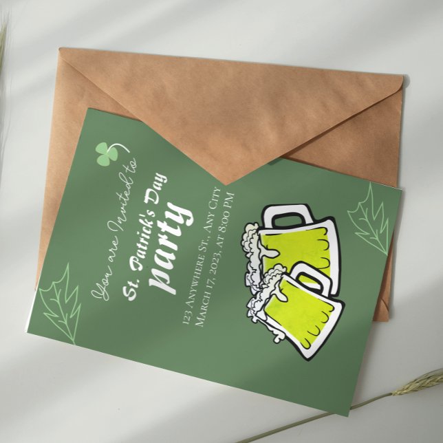 Postal Fiestas verdes de San Patricio (Modern St. Patrick's Day Party Green Clovers Postcard
)