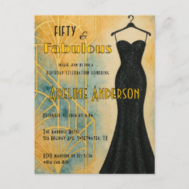Postal Fifty and Fabulous Black Gold Art Deco 50th
