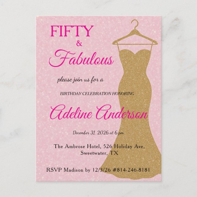 Postal Fifty and Fabulous Script Pink Gold 50th Birthday (Anverso)