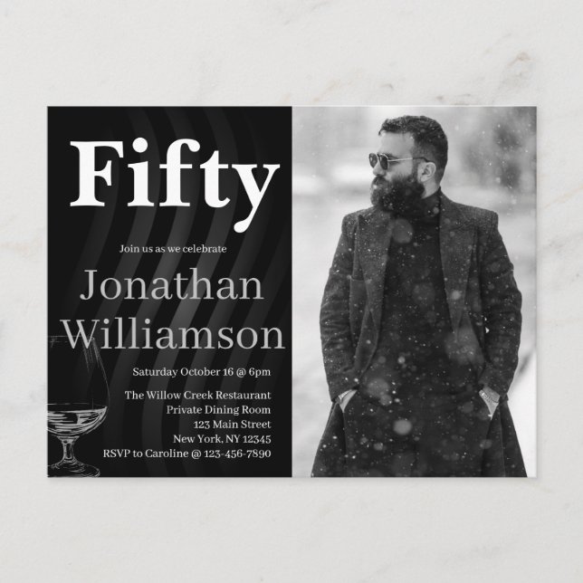 Postal Fifty Modern 50th Birthday Party Photo For Him (Anverso)