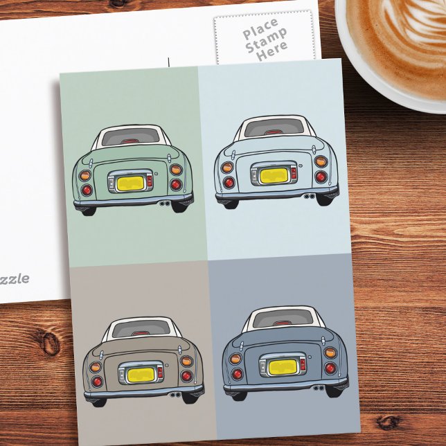 Postal Figaración Carros de motor de temporada de Figaro  (Fun Figgy postcard to send to your friends or yourself)