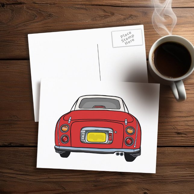 Postal Figaración Cute Red Figaro Motor Car Postcard (A fun red figgy postcard to send to your car (or your friends))