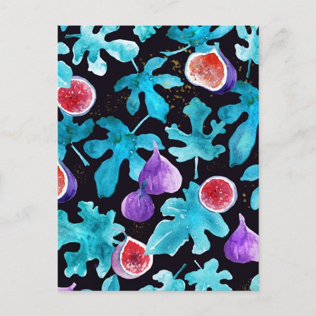 Postal Figuetes acuarelas modernos Frutos en negro (Anverso)