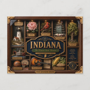 Postal Figura 3D de Indiana en caja de sombra Estado