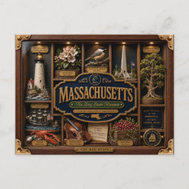 Postal Figura 3D de Massachusetts en caja de sombra Estad