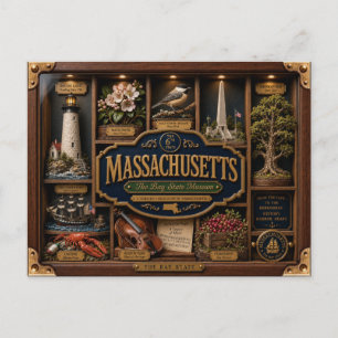 Postal Figura 3D de Massachusetts en caja de sombra Estad