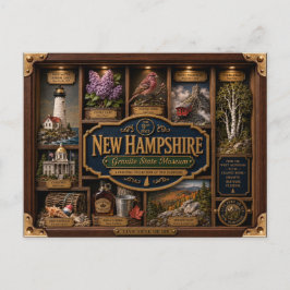 Postal Figura 3D de New Hampshire en caja de sombra Estad