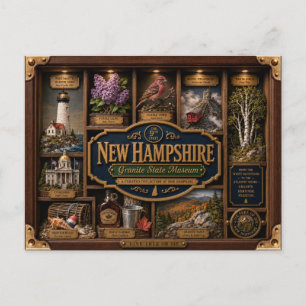 Postal Figura 3D de New Hampshire en caja de sombra Estad
