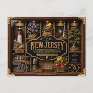 Postal Figura 3D de Nueva Jersey en caja de sombra Estado